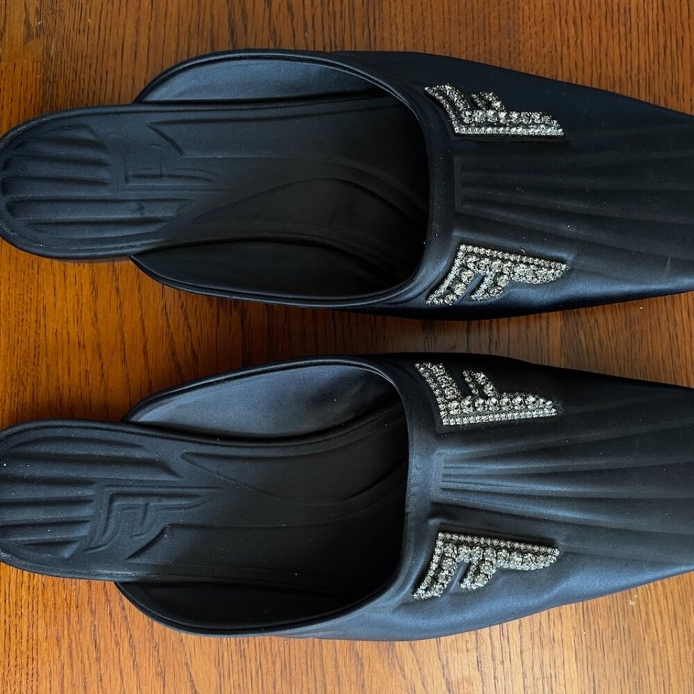 Fendi square-toed satin flats with rhinestones, size 40